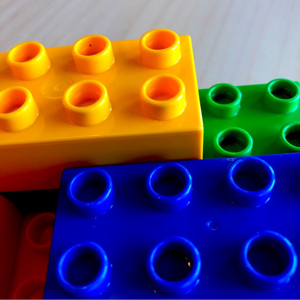Duplo blocks primary colors available.